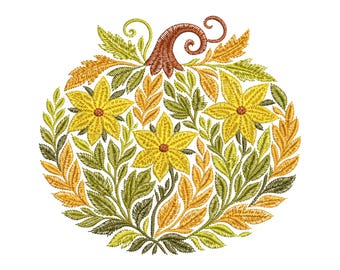 Pumpkin Floral Machine Embroidery Design, Autumn Leaves & Flowers Embroidery, Halloween Embroidery PES, Thanksgiving Embroidery, Pumpkin PES
