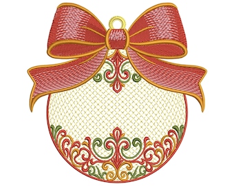 Christmas Ornament with Bow – Machine Embroidery Design, Festive Bauble Embroidery PES, Xmas Bow Decoration DST PES, Bauble Pattern pes jef