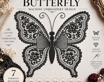 Lace Style Butterfly – Machine Embroidery Design, Gothic Halloween Machine Embroidery Pattern PES, Gothic Lace Butterfly Embroidery DST JEF