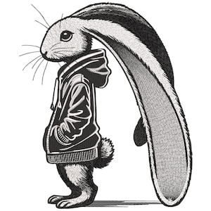 Rabbit Embroidery Design, Trendy Rabbit in Hoodie Embroidery Design, Bunny in Hoodie Machine Embroidery Design, Embroidery for a Hoodie