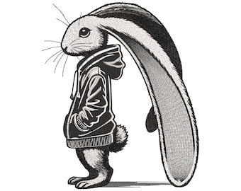 Rabbit Embroidery Design, Trendy Rabbit in Hoodie Embroidery Design, Bunny in Hoodie Machine Embroidery Design, Embroidery for a Hoodie
