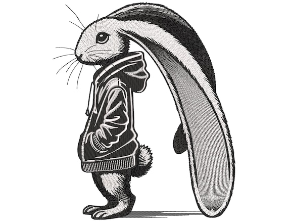 Rabbit Embroidery Design, Trendy Rabbit in Hoodie Embroidery Design, Bunny in Hoodie Machine Embroidery Design PES, Embroidery for a Hoodie