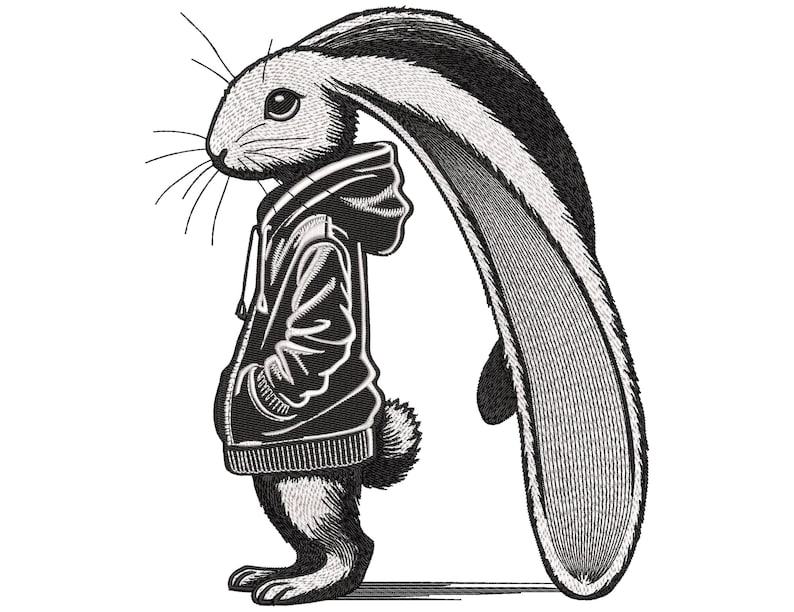 Rabbit Embroidery Design, Trendy Rabbit in Hoodie Embroidery Design, Bunny in Hoodie Machine Embroidery Design, Embroidery for a Hoodie