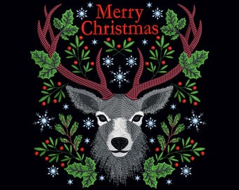 Christmas Deer Embroidery Design 4 sizes, Christmas Embroidery Design, Animal Embroidery Design, Christmas Embroidery Gift, Instant Download