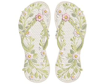 Floral Flip Flop Embroidery Design Set, Flip-Flop Machine Embroidery Pattern, Summer Floral Slippers Embroidery, Sandals Flip-Flop PES DST