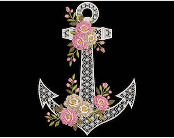Floral Anchor Machine Embroidery Design, Anchor Machine Embroidery Pattern for Beach Theme, Wedding Decor, Jacket, Home Textiles, Anchor PES