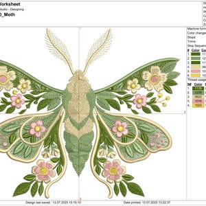 Embroidery Moon Moth with flowers, Nature insect design in 6 sizes, Luna Moth Flower Embroidery Design, Moth Pattern PES, Insect Embroidery