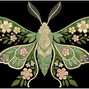 Embroidery Moon Moth with flowers, Nature insect design in 6 sizes, Luna Moth Flower Embroidery Design, Moth Pattern PES, Insect Embroidery