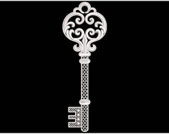 Vintage Key Machine Embroidery Design, Romantic Key Embroidery Pattern – Symbol of Secrets PES, Wedding Decor, Antique Style Embroidery DST