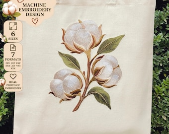 Cotton Flower Machine Embroidery Design, Floral Embroidery Pattern, Botanical Flower PES DST JEF Files, Elegant Nature Embroidery