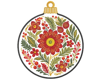 Petrykivka Christmas Ornament Embroidery Design PES, Ukrainian Floral Bauble Machine Embroidery Pattern, Petrykivka Folk Art Embroidery DST