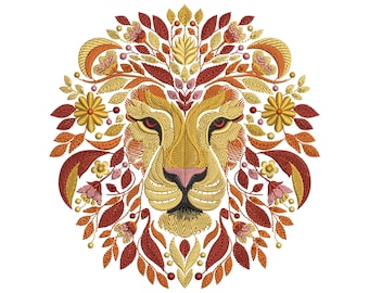 Autumn Lion Embroidery Design PES, Botanical King of the Jungle, Fall-Inspired Embroidery File for Your Creations, Embroidery Pattern Lion