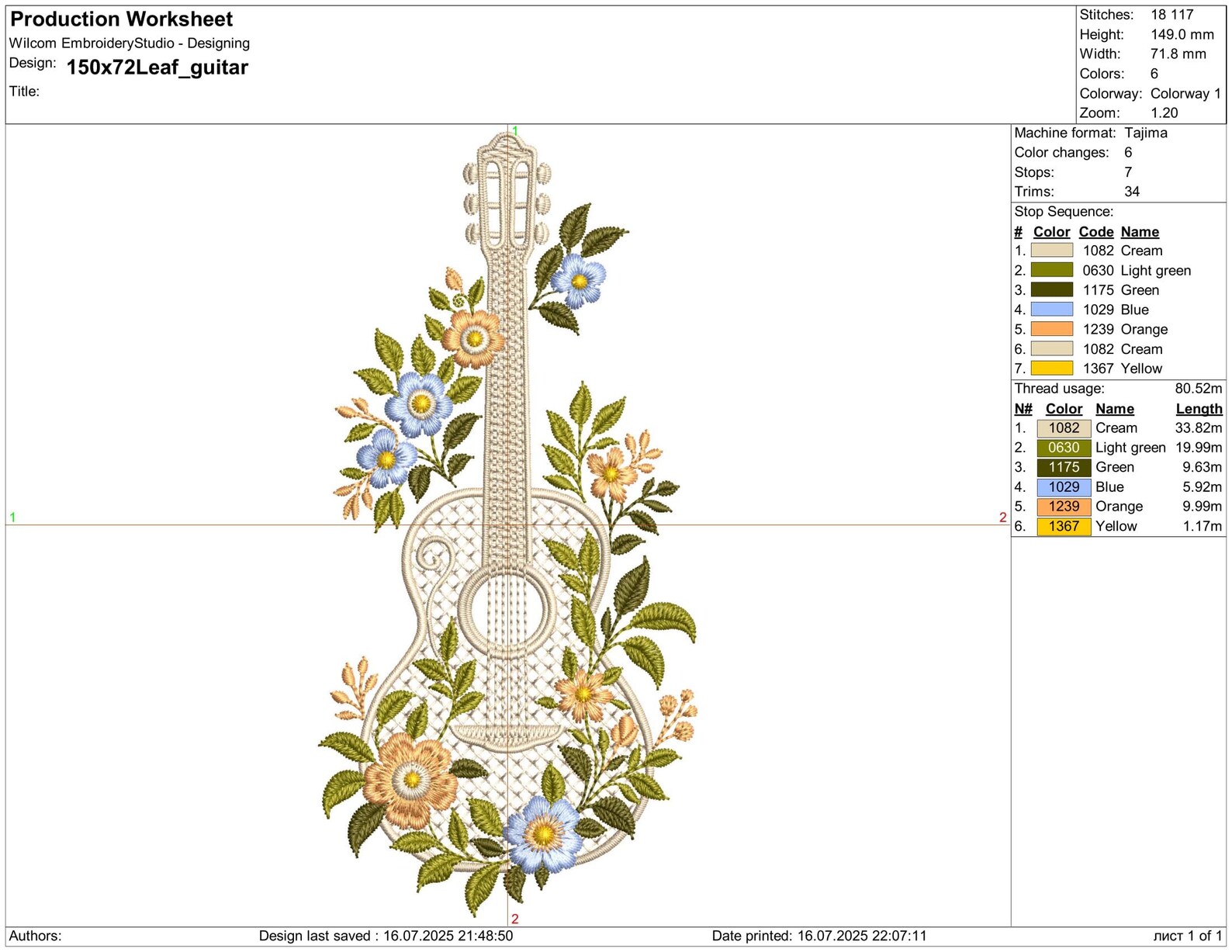 Embriodry Instruments Floral Guitar Embroidery Design – Machine Embroidery Pattern ...