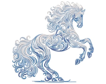 Winter Horse Embroidery Design PES DST JEF - Chinese Zodiac Horse 2026, Ice Blue Elegant Machine Embroidery File, Christmas New Year Decor