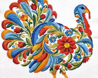 Thanksgiving Turkey Machine Embroidery File 2026, Machine Embroidery Design Floral Turkey, Folk Art Flower Bird Pattern, Digital Download