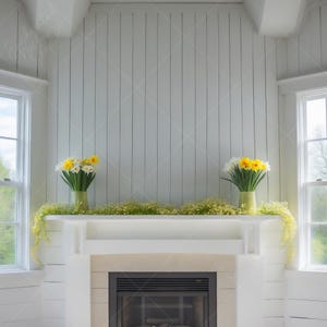 Blank Wall Spring Mockup-Easter Cottage Den Mantle-Cottagecore Farmhouse Decor-Family Room Interior-Background Template E-Commerce Business