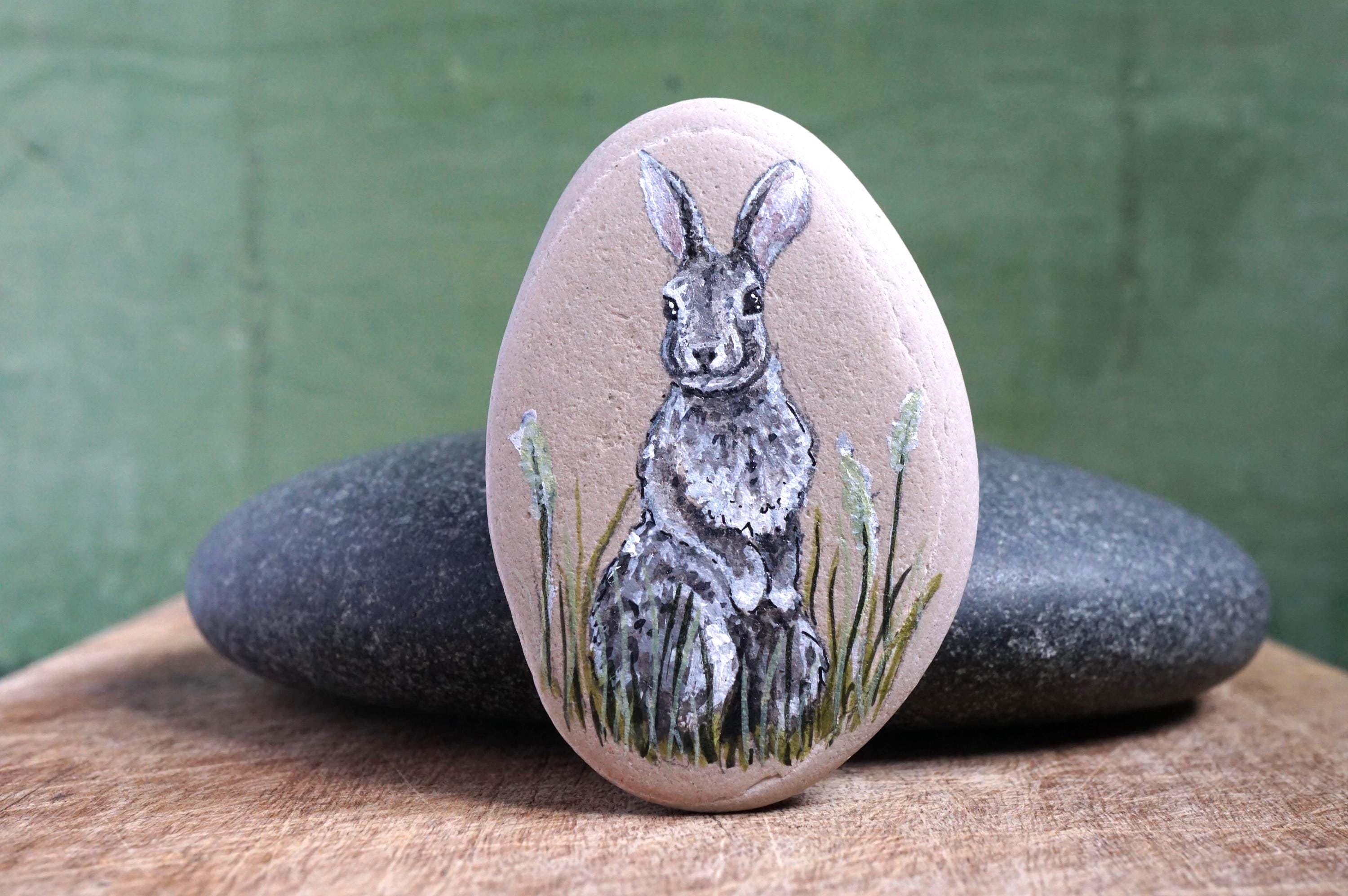 Simple Rabbit Pebbles Paint Hand-painted Rabbit Pebble: Original Wildlife Art, Fridge Magnet - Etsy