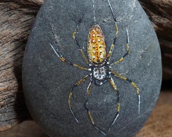 Spider Mini Art Pebble | Unique Handmade Paperweight | Affordable Collectable Art | Original Wildlife Painting