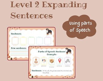 Kids Expanding Sentences Handwriting Activity, Level 2 | Parts of Speech | Occupational Therapy | Speech and Language Therapy