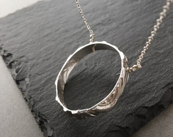 Open Circular Pendant, Circle Silver Necklace, Silver Hoop Necklace, Geometric Simple Modern Necklace, Big Circle Necklace