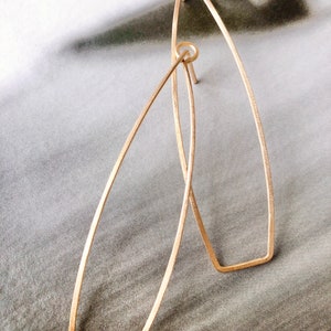 Gold Long Triangle Hoop Earrings - 14K Gold Earrings, Geometric Gold Hoop Earrings, Minimalist Earrings, Long Gold Earrings, Modern Earrings