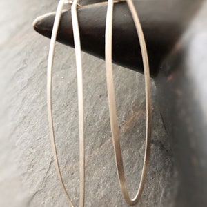 Geometric Sterling Silver Hoop Earrings, Geometric Big Oval Earrings, Long Silver Earrings