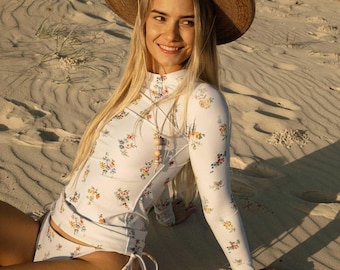 The ’I Lilac You A Lot’ Antique Floral Rash Guard: UPF 50+ Long Sleeve Surf Shirt