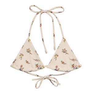 The &#39;I Lilac You A Lot&#39; Antique Floral String Bikini Top | Recycled Botanical Swimwear UPF 50+ | Splashd Romantic Floral Beachwear