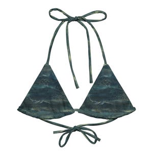 The &#39;Sea What I Did There&#39; String Bikini Top | Mermaid Print String Bikini Top | Recycled UPF 50+ Eco Swimwear
