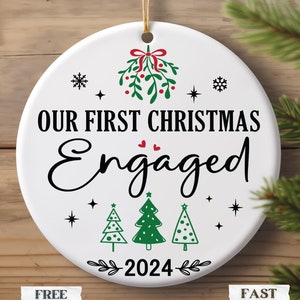 Engagement Christmas Ornament - Personalized First Christmas Keepsake - Engaged Christmas Gift 2024
