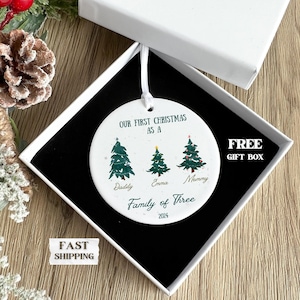 Personalized Family of Three Christmas Ornament, Baby&#39;s First Christmas Keepsake, New Baby Ornament, Family of 3 Christmas Tree Ornament