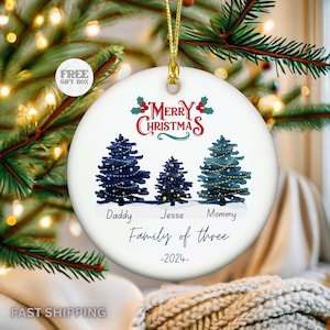 Personalized Family of Three Christmas Ornament, Baby&#39;s First Christmas Keepsake, New Baby Ornament, Family of 3 Christmas Tree Ornament