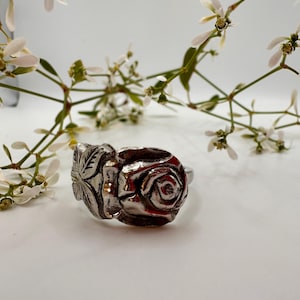 Vintage Silver Plated Spoon Ring: Art Deco Rose Design