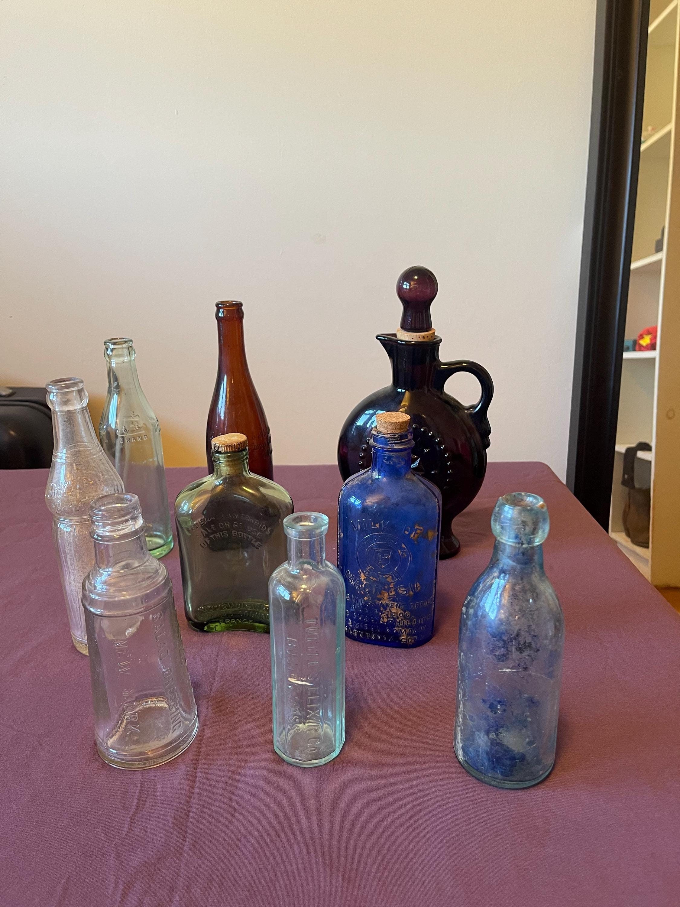 Vintage colored and clear bottles - Colored Old Glass Bottles, Vintage Chemist & Poison Bottles