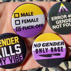 Set of 4 Bold Non Binary 1.5&quot; Pinback Buttons | Nonbinary Pride Pins | Gender Neutral | LGBTQ+ Empowerment | Gender Identity Enby Buttons