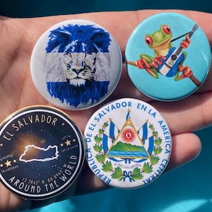 El Salvador Pride 1.5" Metal Pinback Buttons Salvadorena Salvadoreno Inspired Latino Proud Button Set Stocking Stuffer Gift Idea Salvadoran