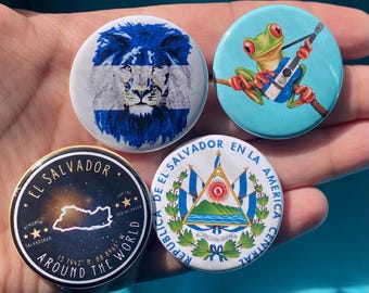 El Salvador Pride 1.5" Metal Pinback Buttons Salvadorena Salvadoreno Inspired Latino Proud Button Set Stocking Stuffer Gift Idea Salvadoran