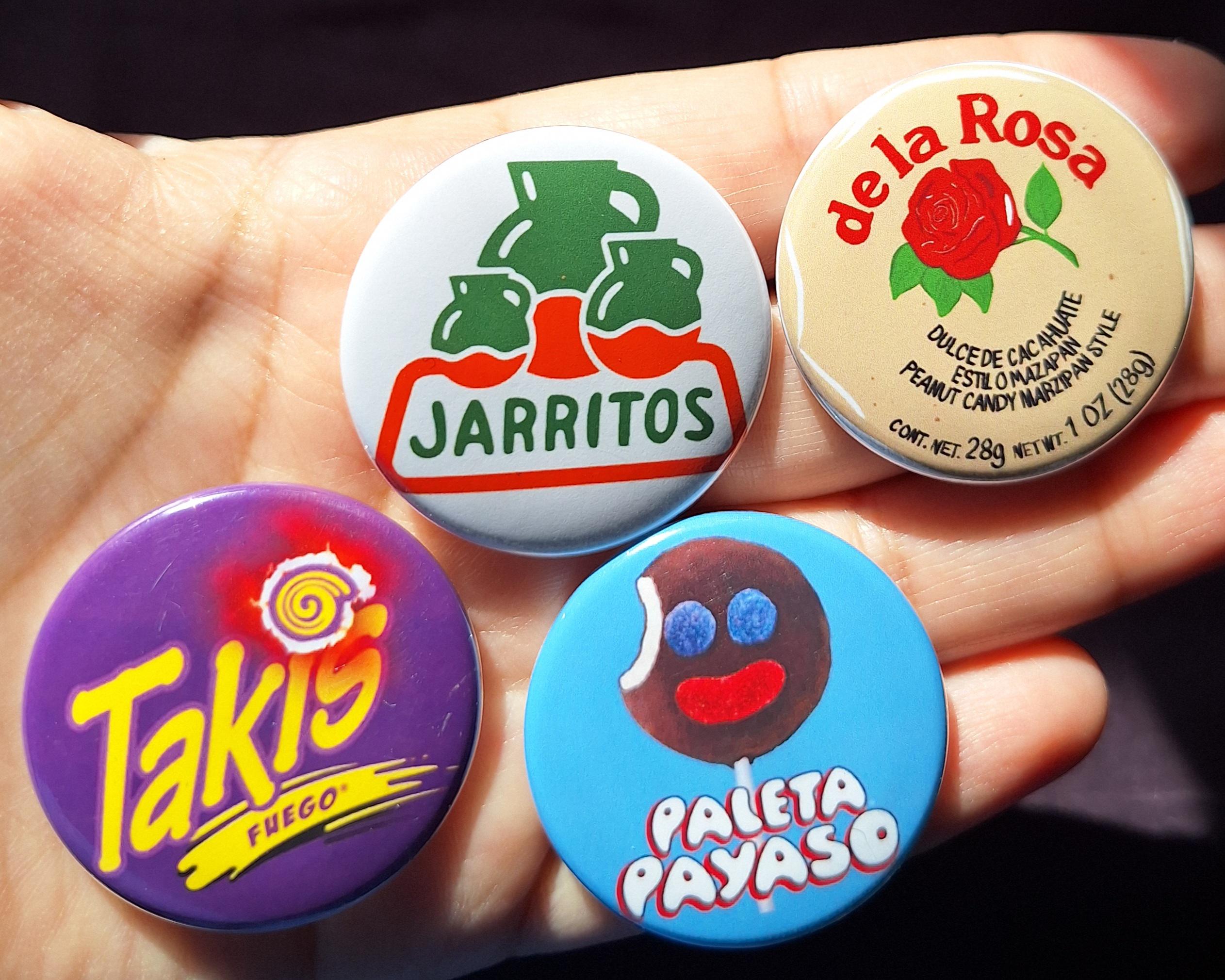 Hispanic Buttons Rights Set of 4 Mexican Treats 1.5