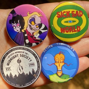 Set of 4 90s Cartoon Inspired 1.5" Pinback Buttons - Cute Girly Stocking Stuffers Holiday Gift Idea Millennial Nostalgia Return the Slab