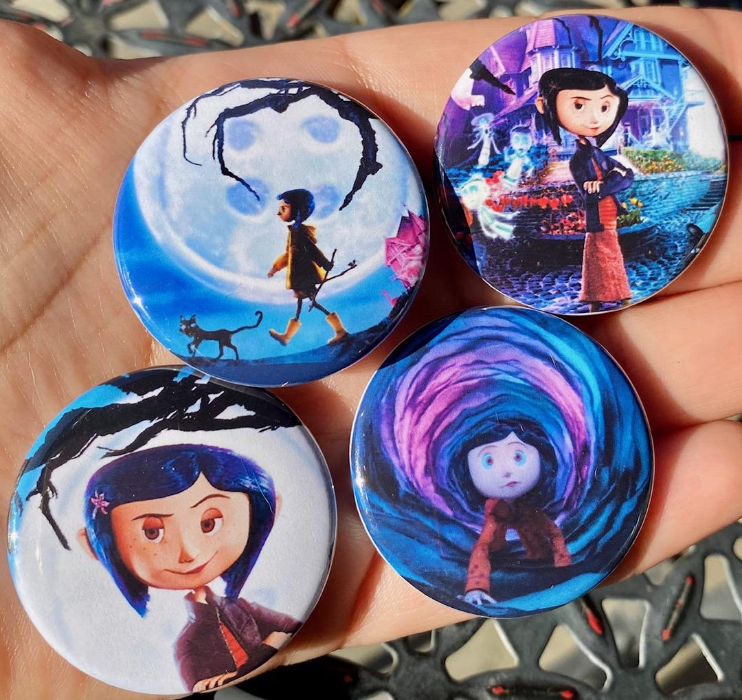 Set of 4 Coraline Inspired 1.5 Pinback Buttons 1.5 Cute Girly Stocking ...
