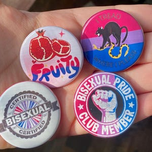 Set of 4 Bisexual Pride 1.5&quot; Pinback Buttons - Bold Designs - LGBTQ - Certified Bisexual Stocking Stuffers Gift Idea Bi Flag Pride Fruity