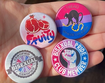 Botones con alfiler de 3,8 cm (1,5") del Orgullo Bisexual - Diseños llamativos - LGBTQ - Certificado Bisexual - Idea de regalo para rellenar calcetines navideños - Bandera Bisexual - Mes del Orgullo - Frutal