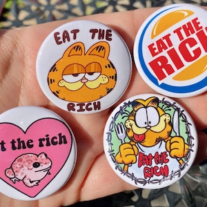 Set of 4 Eat the Rich 1.5&quot; Pinback Buttons | Political Protest Accessories | Social Justice Pins | Anti-Capitalism | Bold Statement Pins