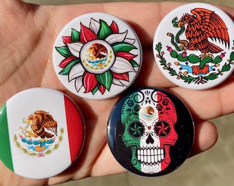 Mexican Pride 1.5" Pinback Buttons | Latina Pride Pins | Latino Culture | Unique Gift Idea Pin Chicano Pin Set Mexicano Mexicana