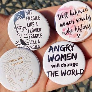 Set of 4 Women&#39;s Rights 1.5&quot; Pinback Buttons | Feminist Activism | Pro-Choice | Equality Pins | Protest Accessories | Empowerment Gifts Ruth
