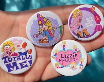 Lizzie McGuire 1.5" Pinback Buttons - Retro Nostalgia TV Show Gift - Millennial Gift Nostalgic Stocking Stuffer Y2K