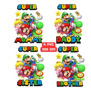 Super Mario Family-verjaardagsshirtontwerpen – direct digitaal downloaden