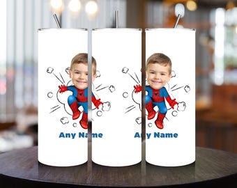 Personalised 20oz Superhero Tumbler with Metal Straw - Custom  from Your Child's Photo