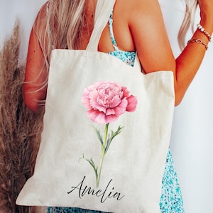 Regalo di fiori di nascita personalizzato, borsa di tela personalizzata, regalo di compleanno per lei, regalo per la mamma, regalo per le migliori amiche, regali per la mamma, idea regalo carina