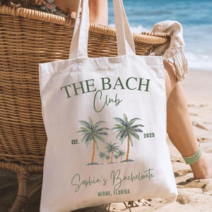 Custom The Bach Club Tote Bag, Beach Bachelorette Gift, Miami Bride Bag, Bridesmaid Beach Tote Bag, Summer Bachelorette Party Favor Bag